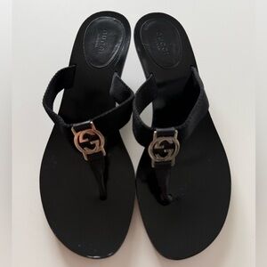 Gucci Black Women's Kitten Heels Thong Sandals Size 8.5 B
